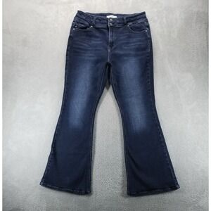 KanCan Jeans‎ Womens 2XL Blue Flare Raw Hem High Rise Boho Stretch Denim
